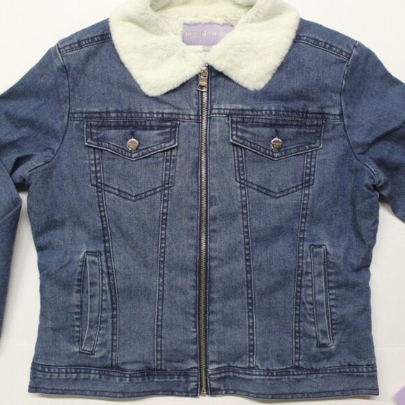 Women's Juniors' madden NYC Denim Jacket with Sherpa Collar - Picture 4 of 6
